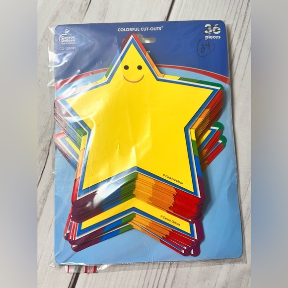 New/Repackaged-Smiley Face Yellow Star Bulletin Board Cut-Outs, 34 Count - Picture 4 of 7